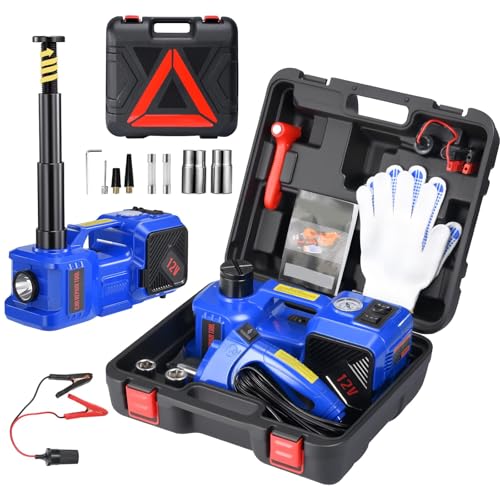 Electric Car Jack kit 5 Ton 12V Electric Floor Jack Lift for Vehicle, Electric Hydraulic Jack Auto Repair Tool Set with Built-in Inflator and Impact Wrench for SUV Sedan Truck Tire Change Blue - color: Blue