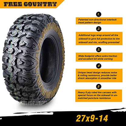 Free Country Set 2 Premium ATV/UTV Tires 27x9-14 27x9x14 8PR w/Scuff Guard - size: 27X9-14