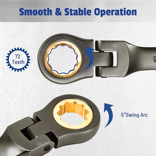 22 PCS Flex Head Ratcheting Wrench Set, 180° Flex Head, Metric & SAE