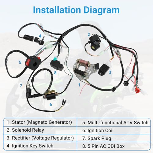 EOPOAYI Complete Wiring Harness Kit for Tao tao Coolster 110cc Chinese ATV