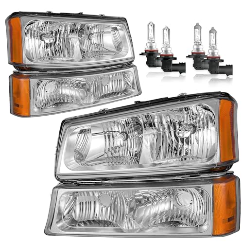 Headlights with High/Low Beam Bulbs for 2003-2007 Chevy Silverado - color: Chrome | With High & Low Beam Bulbs