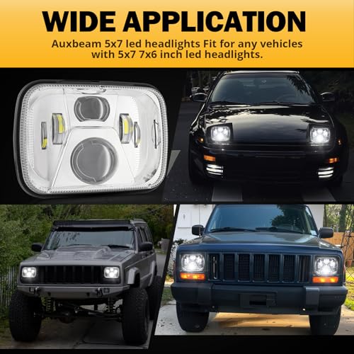 Auxbeam 8000LM 5x7 7x6 Headlights For Jeep XJ Cherokee Wrangler, Silver - color: Silver