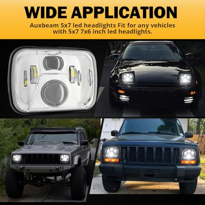 Auxbeam 8000LM 5x7 7x6 Headlights For Jeep XJ Cherokee Wrangler, Silver - color: Silver