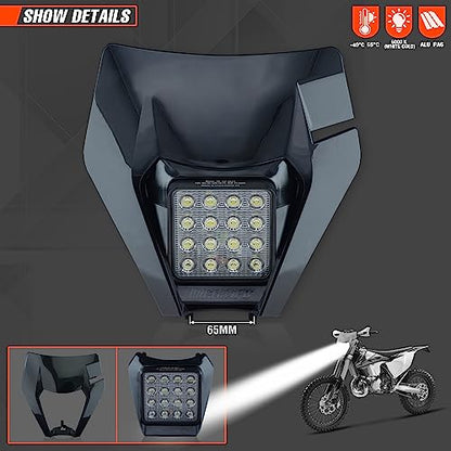 Dirt Bike Led Headlight Motorcycle 2020-2022 Enduro Headlight Kit for EXC EXCF SX SXF XC XCF XCW XCFW (Black-Dual 16) - color: Black Mask-Dual 16
