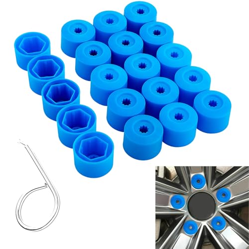 20PCS Car Wheel Lug Nut Covers, 17mm Wheel Bolt Cover Caps with Removal Tool, Black Lug Nut Covers Replacement 1K0 601 173 Compatible with VW Jetta Beetle Passat GTI CC (Blue) - color: Blue