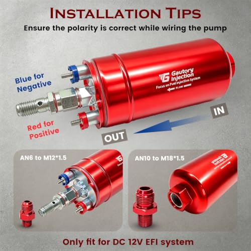 044 External Inline Fuel Pump 300LPH High Flow Universal 12V Red - color: Red