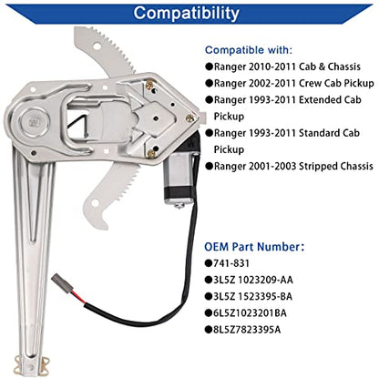 Obaee Window Regulator with Motor Front Left Driver Side, Replace 741-831 - size: Front Left Driver Side