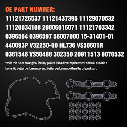HiSport 11121726537 Valve Cover Gasket Set for 2.5L 2.8L 3.0L - color: SKVS50631R