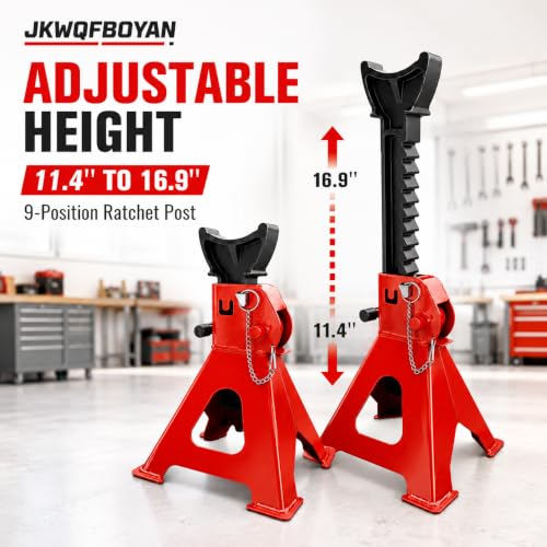 Jack Stands, Car Trailer Jack Stands Double Locking, Floor Jack 3 Ton (6,000 lbs) Capacity 10.8-16.3 inch Adjustable Height, for Lifting SUV, Pickup Truck, Car and UTV/ATV, Red, 1 Pair - color: Red