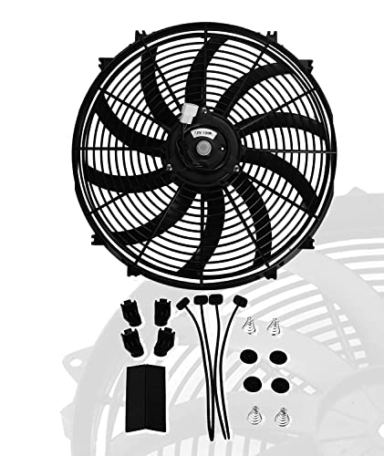 16" inch Universal Slim Fan Push Pull Electric Radiator Cooling 12V Mount Kit - color: Black, size: 16 Inch