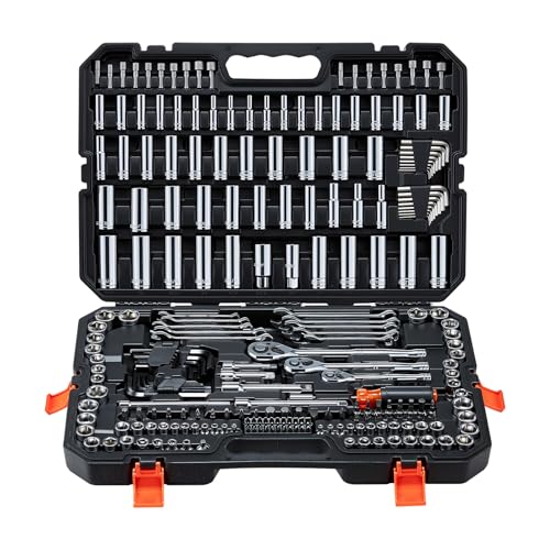 VEVOR Mechanics Tool Set, 253-Piece Mechanic Tool Kit, 1/4 in, 3/8 in, and 1/2 in Drive, SAE and Metric Socket Set, Wrenches, Screwdriver Bits, Accessories, and Storage Case, for Automotive Repair - size: 247-PCS