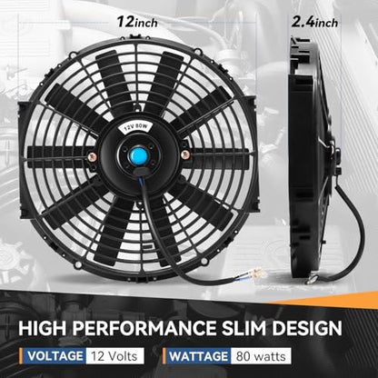 Auto Dynasty 12" Universal Electric Radiator Cooling Fan Kit, Black - 2Pcs - size: 12 Inch Diameter