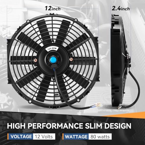 Auto Dynasty 12 inch Universal 12V Electric Radiator Cooling Fan Kit, Black - color: Black, size: 12 Inch Diameter