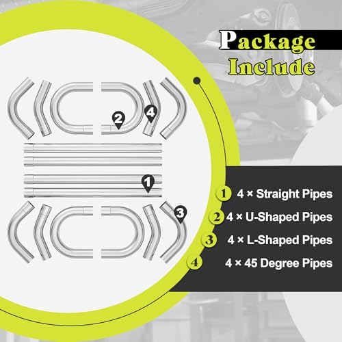 Exhaust Pipe Kit 2.5 Inches Mild Steel DIY Custom Exhaust Kit Tubing Mandrel Bend Pipe Straight & U-Bend 16 Gauge Universal 8PCS - size: 2.5 inch-8 pcs