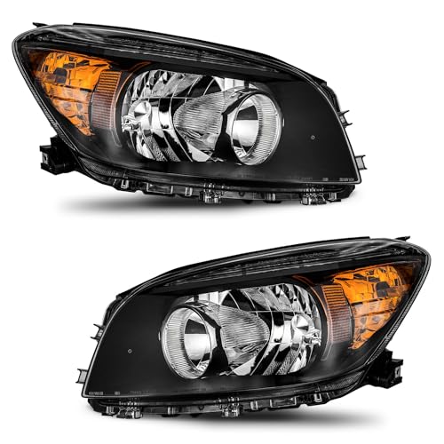 WEELMOTO Halogen Headlights for 2006-2008 Toyota RAV4 Base/Sport/Limited - color: 06-08 Black Housing Amber Reflector, size: 2006-2008 Rav4