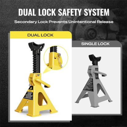 AUTOWN Jack Stands 6 Ton, Double Locking Heavy Duty Car Jack Stand, 1 Pair - color: Matte Yellow (Heavy Duty)