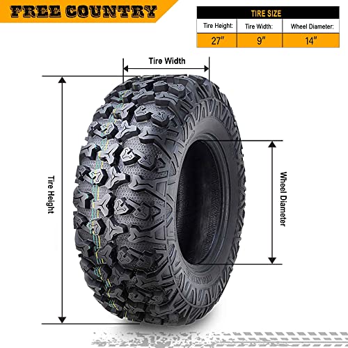 Free Country Set 2 Premium ATV/UTV Tires 27x9-14 27x9x14 8PR w/Scuff Guard - size: 27X9-14