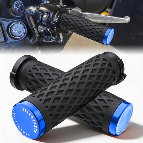 Blue 1" Silicone Cable Throttle Grips with Rear End Cap - color: Blue