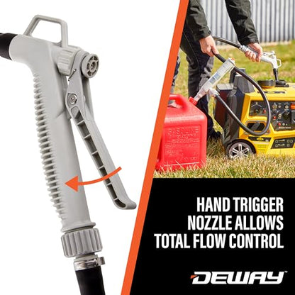 Deway Stick Fuel Pump, Trigger Nozzle, Hook Hang, 51in Rubber Hose, 4-AA - style: Hand-Trigger Nozzle and Rubber Hose