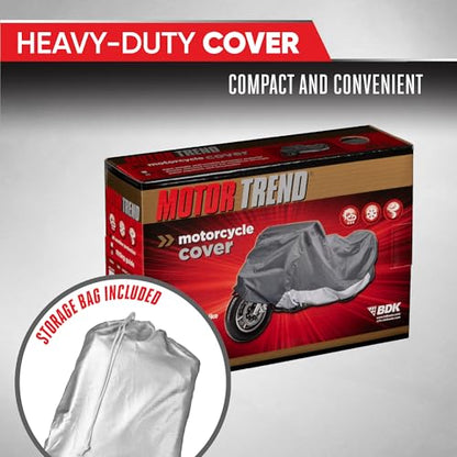 Motor Trend Motorcycle Cover Waterproof Outdoor, Heavy Duty Motorcycle Cover for Harley Davidson Cruiser Adventure Sportbikes Scooter Moped, Winter Storage UV Rain Dirt Heat Snow - 72L x 35W x 47H