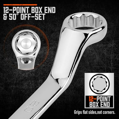 HORUSDY 9-Pieces Metric Offset Box Wrench Set with Rolling Pouch, 50-Degree, Metric 6-24mm, CR-V Steel - style: 9pcs Metric Offset Box Wrench Set