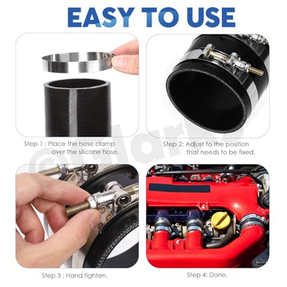 Glarks 7pcs 45 Degree Elbow Coupler Silicone Hose Set Includes 1pcs ID 3in 4-Ply High Performance Coupler Silicone Hose 2pcs 3.3-3.7in T-Bolt Clamp 4pcs M6 Hex Nut