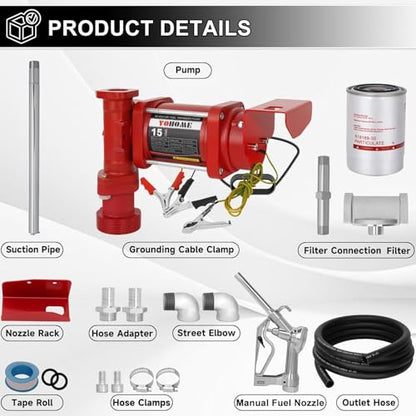 12V 15 GPM Fuel Transfer Pump With Discharge Hose & Manual Nozzle, Gasoline, Diesel, Kerosene & Biodiesel - style: 12V 15GPM Set-Barrel