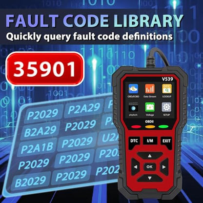 Upgraded Version of V519, V539 OBD2 Scanner, USB Powered Car Fault Code Reader, Engine Diagnosis Tool for OBD II Protocol Vehicles Since 1996, I/M Readiness, Battery Voltage Test