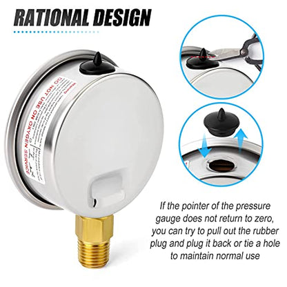 MEANLIN MEASURE -30inHG~30Psi Stainless Steel 1/4" NPT 2.5" FACE DIAL Vacuum Pressure Gauge, Lower Mount (Pack of 2), with 1/2" NPT and 3/8" NPT Hex Bushing - size: -30inHG-30Psi (2Pcs)