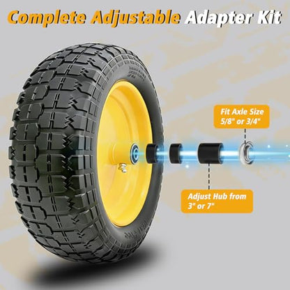 4.80/4.00-8 Flat Free Tire and Wheel, 14.5" Solid Wheelbarrow Tire with 3"-7" Adjustable Centered Hub, 5/8" & 3/4" Bearings, Universal Replacement for Garden Cart, Hand Truck, Dolly (1 Pack) - color: 1 PACK, size: 14.5"-4.80/4.00-8"