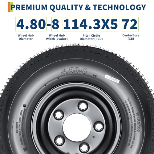 Garvee 2-Pack 4.80-8 4.80x8 480-8 Trailer Tires with 8" Rims, 5 Lug on 4.5" Bolt Pattern, 6PR Load Range C, - size: 4.80-8