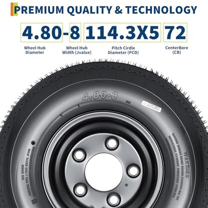 Garvee 2-Pack 4.80-8 4.80x8 480-8 Trailer Tires with 8" Rims, 5 Lug on 4.5" Bolt Pattern, 6PR Load Range C, - size: 4.80-8