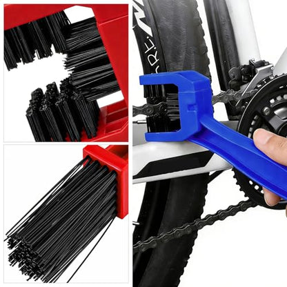 2PCS Motorcycle Chain Washer, Double-Ended Chain Gear Cleaning Tool w/Three-Sided & Long Bristles, Chains Crankset Brush Dirt Cleaner for Motorcycle Bicycle Mountain Bike (Red+Blue) - color: 2 PCS, Red+Blue