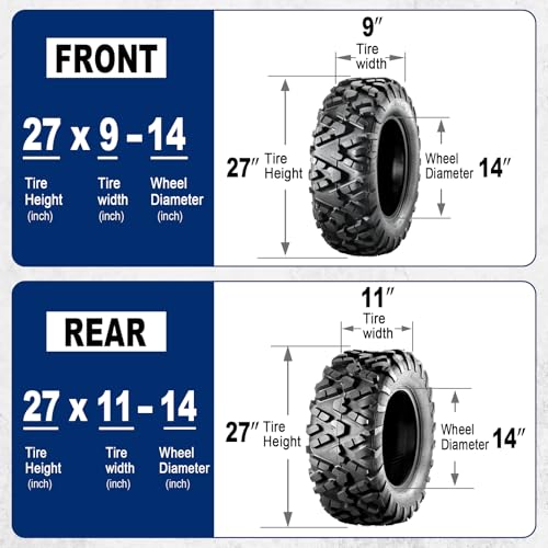 ‌MaxAuto UTV/ATV Tire Set - 4-Pack (2x27x9-14 Front & 2x27x11-14 Rear) - All-Terrain Off-Road Performance, 6-Ply Tubeless Construction, Enhanced Traction & Durability for Side-by-Side Vehicles - size: 27x9-14 Front & 27x11-14 Rear