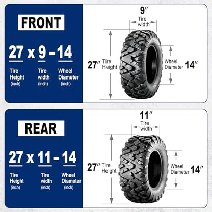 ‌MaxAuto UTV/ATV Tire Set - 4-Pack (2x27x9-14 Front & 2x27x11-14 Rear) - All-Terrain Off-Road Performance, 6-Ply Tubeless Construction, Enhanced Traction & Durability for Side-by-Side Vehicles - size: 27x9-14 Front & 27x11-14 Rear