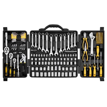 VEVOR Mechanics Tool Set 207 Pieces 1/4" 3/8" 1/2" Drive Sockets -SAE and Metric Mechanic Tool Kit with Bits - Wrenches, Ratchet Handle, Accessories, and Plastic Storage Case - for Automotive Repair - size: 207-PCS