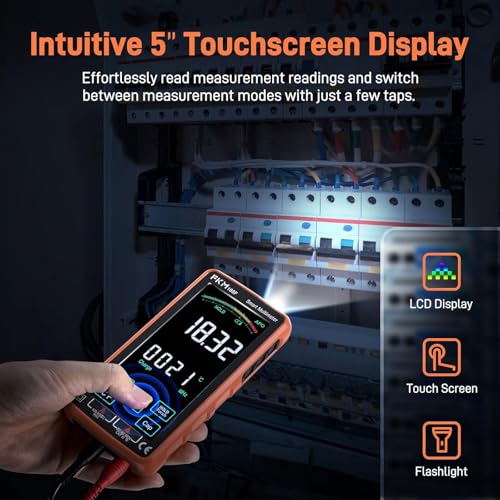 FKM Rechargeable Digital Multimeter Tester,Voltmeter w/ 5″ Touch Screen - color: Tangerine-188F