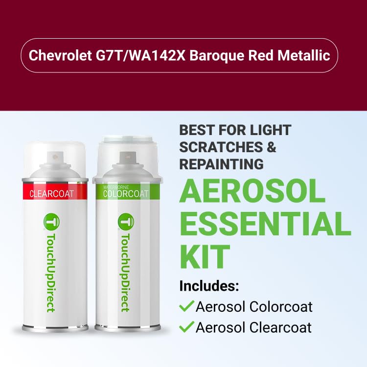 TouchUpDirect Car Paint Touch Up Spray Kit – Compatible with Chevrolet G7T/WA142X Baroque Red Metallic Exact Match Auto Paint Kit with Car Color Spray and Clearcoat, for Repainting or Scratch Repair, Essential Kit - color: Baroque Red Metallic, style: Aer