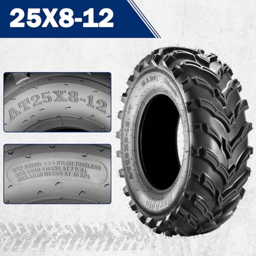 MaxAuto Set of 2 25x8-12 ATV UTV Tires,25x8x12 Mud Trail Tires, 6Ply, Tubeless