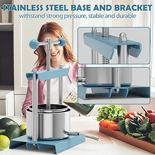 SQUEEZE master Cheese Tincture Herb Fruit Wine Manual Press -0.53Gallon/ 2 Litre-Power Ball Handle-Stainless Steel & Iron for Juice, Cider,Wine,Olive Oil-Blue - color: Blue, size: 0.53Gallon