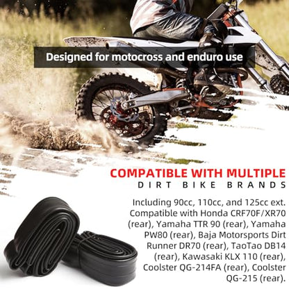 AR-PRO (2-Pack) 80/100-12 Dirt Bike Inner Tubes with TR4 Straight Valve, Replacement Standard Motorcycle Inner Tube 2.75/3.00-12 Heavy Duty, Compatible with Honda CRF70F/XR70, Yamaha TTR 90, and More - size: 2.75/3.00-12" (80/100-12), TR4 Valve