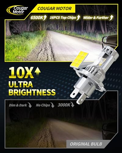 Cougar Motor H4 Bulb, Dual Cooling Fan 13X Brightness 9003 6500K Fog Light - size: H4
