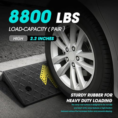 DNA Motoring 2pcs 2.2" Rise Rubber Arrow Curb Ramp Heavy Duty Loading Driveway Ramps Threshold Ramp 37.2" W x 9.1" D x 2.2" H for Loading Dock, Warehouse, Motorcycles, Cars, TOOLS-00648 - style: 2.2 in 2pcs w/Arrow