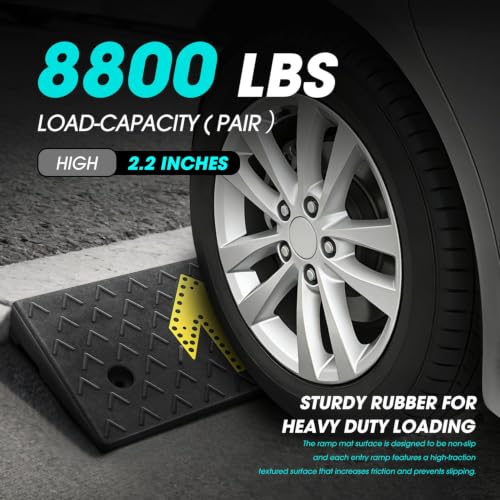DNA Motoring 2pcs 2.2" Rise Rubber Arrow Curb Ramp Heavy Duty Loading Driveway Ramps Threshold Ramp 37.2" W x 9.1" D x 2.2" H for Loading Dock, Warehouse, Motorcycles, Cars, TOOLS-00648 - style: 2.2 in 2pcs w/Arrow