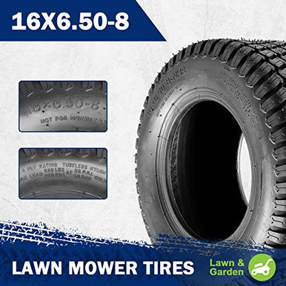 MaxAuto 2 Pcs 16x6.50-8 Lawn Mower Tire for Garden Tractors Riding Mowers, 4PR, Tubeless - size: 16X6.50-8