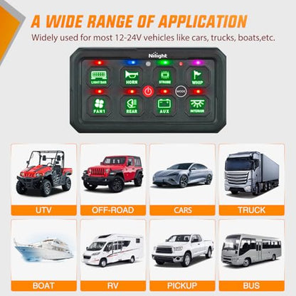 Nilight 8 Gang Switch Panel Green 12V 24V Circuit Control System 4-Mode - color: Green, size: 8 Gang Switch 4 Modes