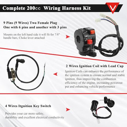 PRO BAT ATV Electric Wiring Harness 6-Pin AC CDI 4-Wire Rectifier - color: W Spark Plug & B Ignition Coil & B Regulator