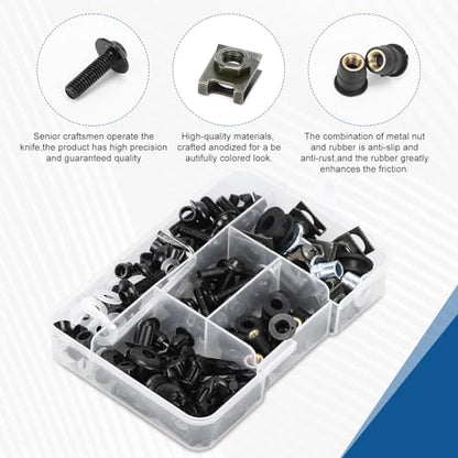 Motorcycle Fairing Bolt Kit, 188pcs M4 M5 M6 Universal Windscreen Screws Fasteners Compatible with Yamaha Honda Kawasaki Suzuki GSXR GSX1300R BMW Harley Davidson