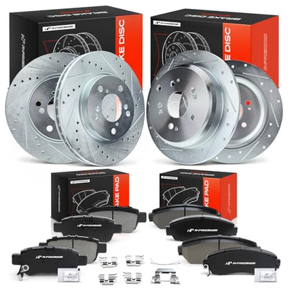 A-Premium Front and Rear Drilled Slotted Brake Rotors and Ceramic Pads Kit - style: 2005-2010 (Drilled & Slotted)