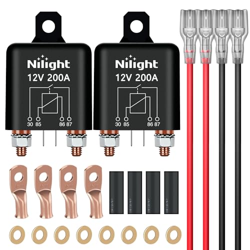 Nilight 2PC 12V 200A 4 Pin SPST Starter Relay W/Copper Lugs for Car RV - color: 200A-2PC